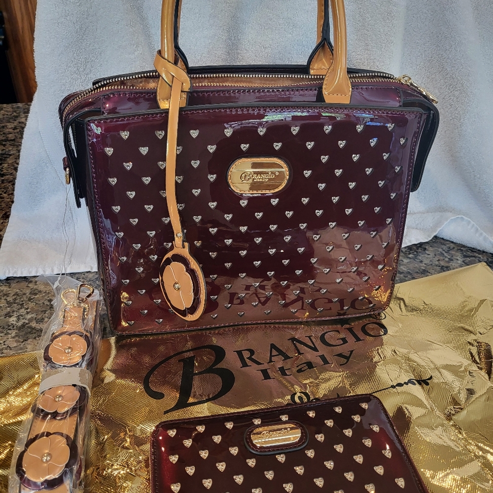 Brangio new w tags purse red tinkle star matching wallet, dust bag, shoulder str